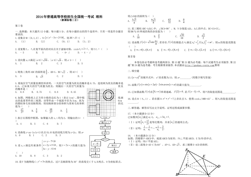 2014年海南省高考数学（原卷版）（理科）_全国卷+地方卷_2.数学_1.数学高考真题试卷_2008-2020年_地方卷_海南高考数学08-22_A3word版_原卷版（建议只打印原卷版，答案版手机对答案即可）