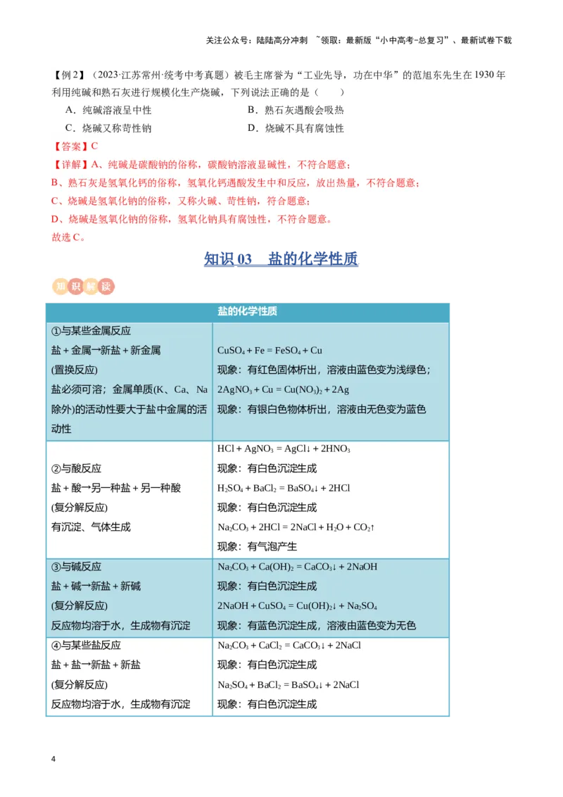 专题08盐、化肥（解析版）_02中考总复习（2026版更新中）_05-化学-中考总复习_2024年中考复习资料_一轮复习资料_完口袋书2024年中考化学一轮复习知识清单_教师版（含答案解析）