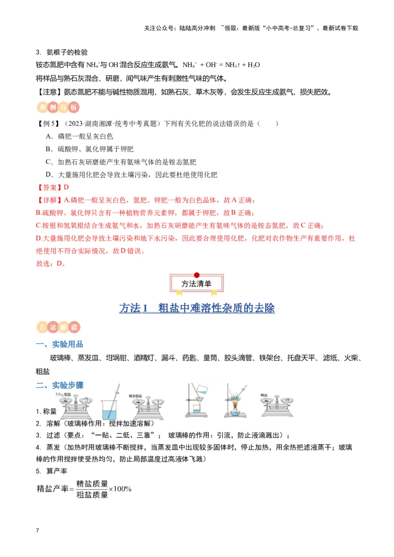 专题08盐、化肥（解析版）_02中考总复习（2026版更新中）_05-化学-中考总复习_2024年中考复习资料_一轮复习资料_完口袋书2024年中考化学一轮复习知识清单_教师版（含答案解析）