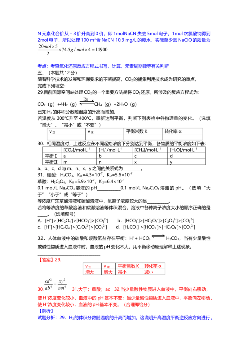 2016年上海市高中毕业统一学业考试化学试卷（word解析版）_全国卷+地方卷_5.化学_1.化学高考真题试卷_2008-2020年_地方卷_上海高考化学真题2001-2019
