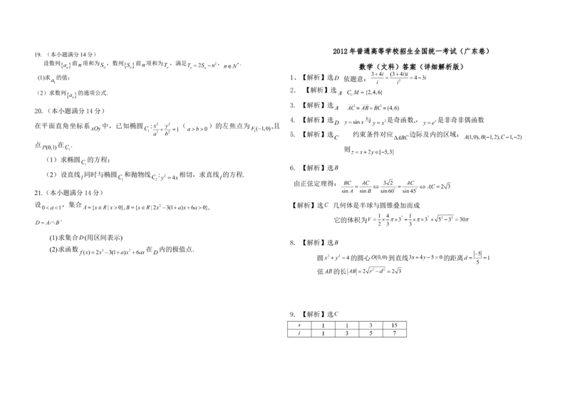 2012年广东高考（文科）数学试题及答案_全国卷+地方卷_2.数学_1.数学高考真题试卷_2008-2020年_地方卷_广东高科数学（理+文）08-22_A3Word版