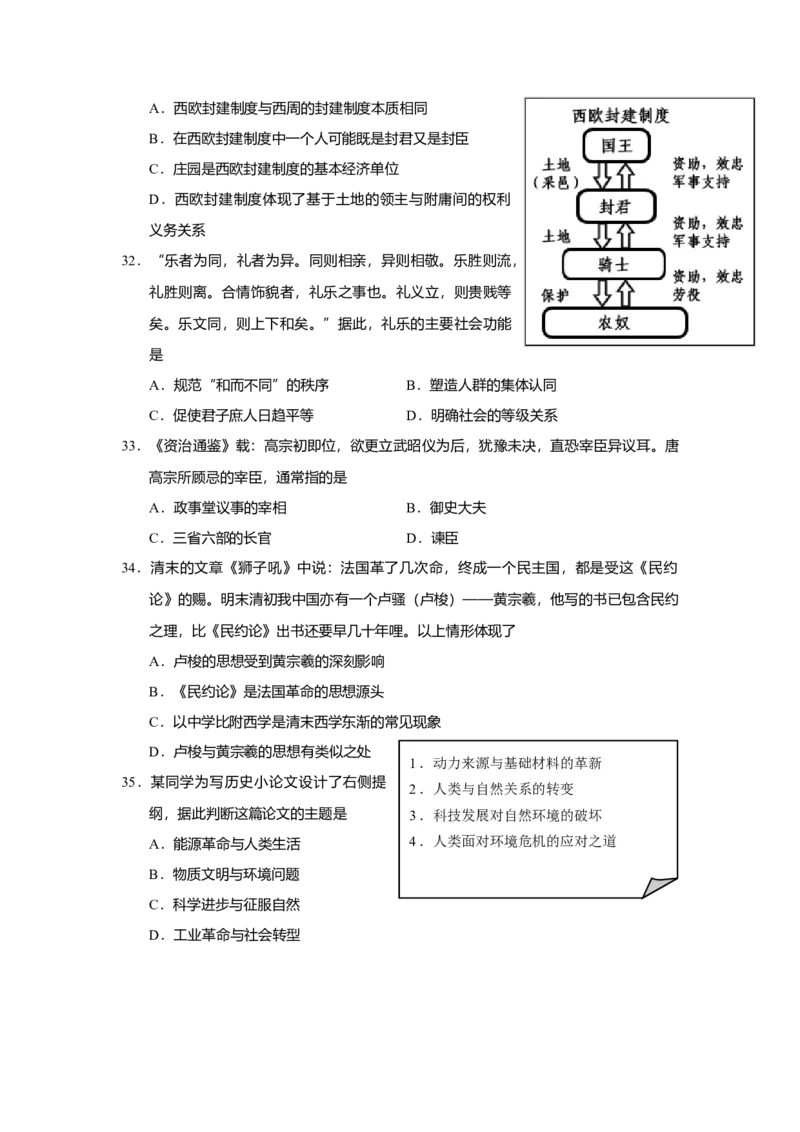 2015年上海市高中毕业统一学业考试历史试卷（答案版）_全国卷+地方卷_7.历史_1.历史高考真题试卷_2008-2020年_地方卷_上海高考历史真题05-17