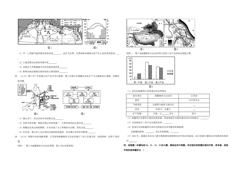 2011年江苏省高考地理试卷_全国卷+地方卷_8.地理_1.地理高考真题试卷_2008-2020年_地方卷_江苏高考地理08-21_A3word版