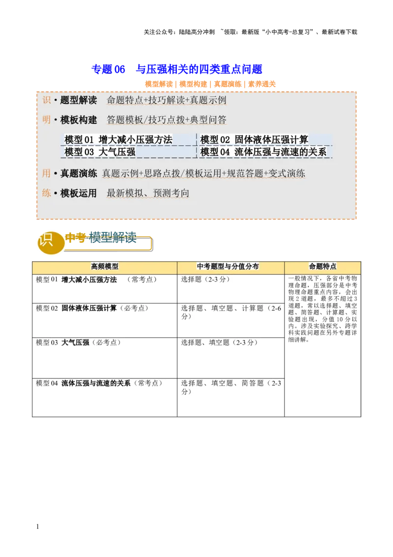 专题06与压强相关的四类重点问题（解析版）_02中考总复习（2026版更新中）_04-物理-中考总复习_2025年中考复习资料_2025年中考物理答题方法模板