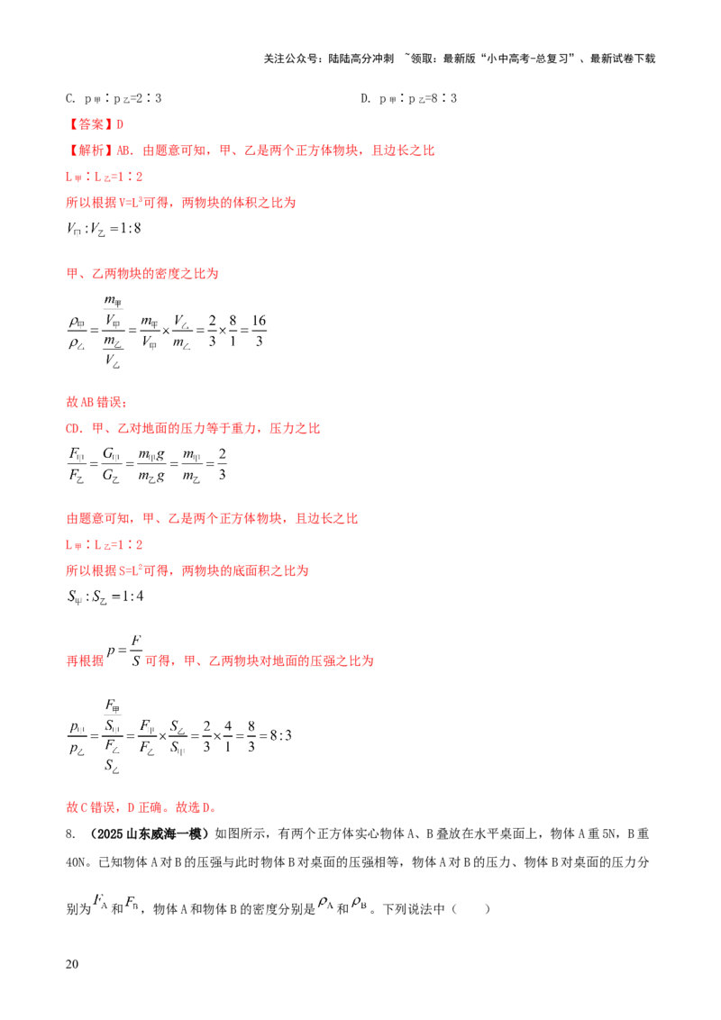 专题06与压强相关的四类重点问题（解析版）_02中考总复习（2026版更新中）_04-物理-中考总复习_2025年中考复习资料_2025年中考物理答题方法模板