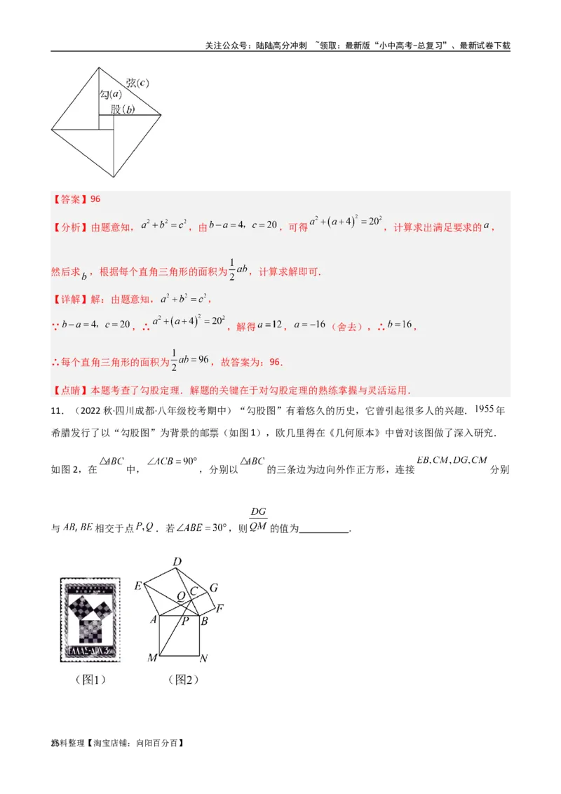 专题09三角形中的重要模型-弦图模型、勾股树模型（解析版）_02中考总复习（2026版更新中）_02-数学-中考总复习_2024年中考复习资料_专项复习资料_答案解析版