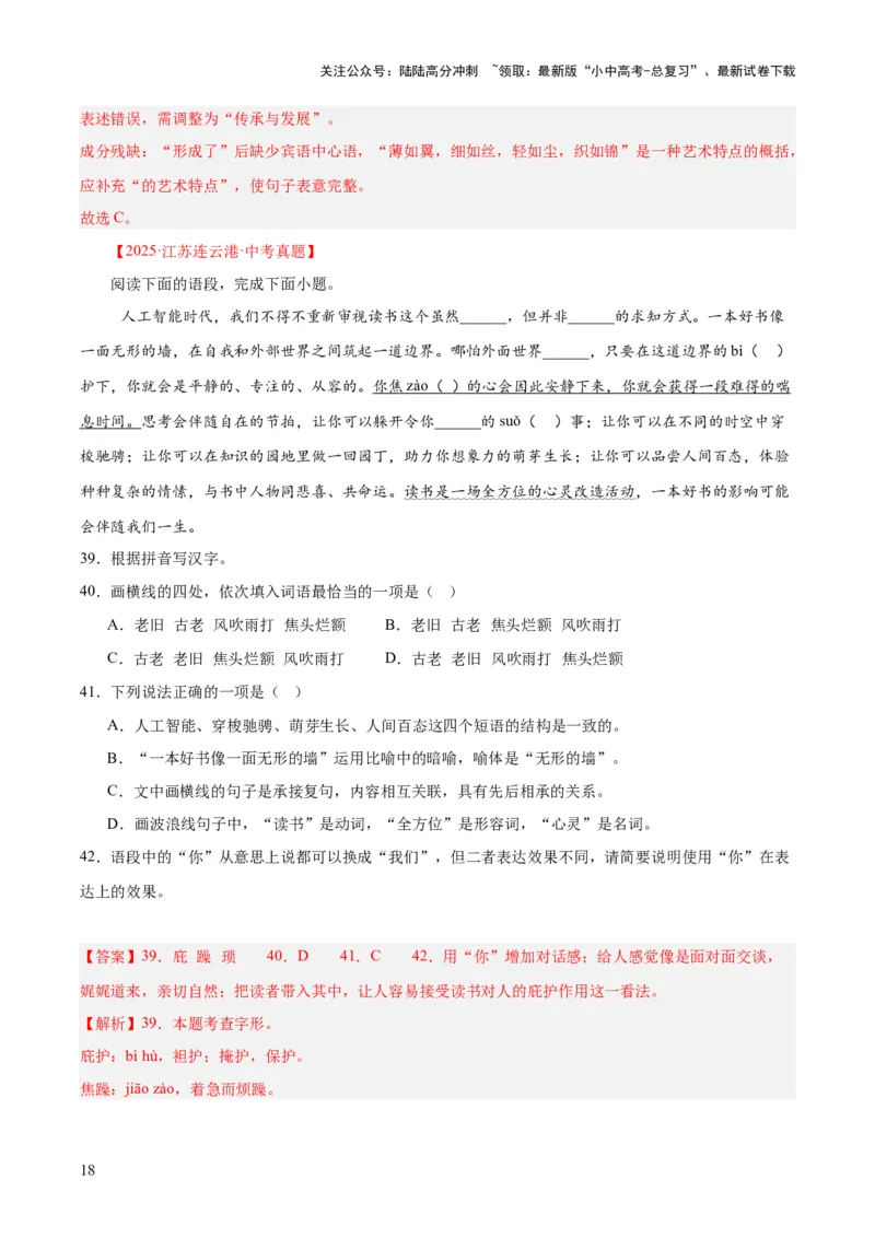 专题06基础知识综合（全国通用）（解析版）_02中考总复习（2026版更新中）_01-语文-中考总复习_2026年中考复习（更新中）