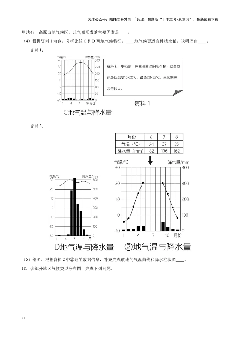 专题06世界气温、降水和气候图-备战2024年中考地理识图速记手册与变式演练（全国通用）（原卷版）_02中考总复习（2026版更新中）_09-地理-中考总复习_2024年中考复习资料_专项复习资料