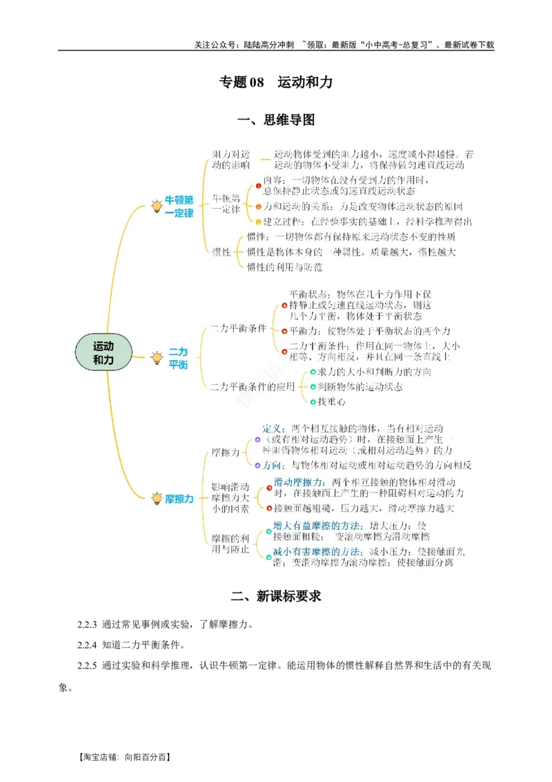 专题08运动和力（知识梳理+典例+练习）-2024物理中考一轮复习精品资料（教师版）_02中考总复习（2026版更新中）_04-物理-中考总复习_2024年中考复习资料_一轮复习_配套练习