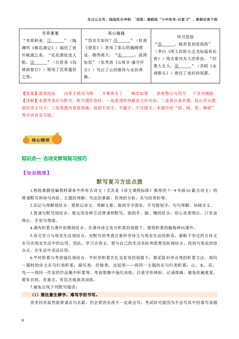 专题06古诗文默写（讲练）（解析版）_02中考总复习（2026版更新中）_01-语文-中考总复习_2025年中考资料_2025中考二轮课件ppt+讲义+练习语文_讲义练习