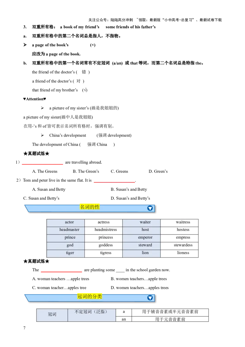 专题06名词与冠词知识梳理-口袋书2024年中考英语一轮复习知识清单（全国通用）（原卷版）_02中考总复习（2026版更新中）_03-英语-中考总复习_2024年中考复习资料_一轮复习