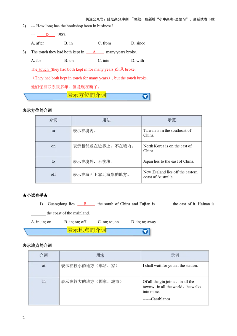 专题08介词知识梳理-口袋书2024年中考英语一轮复习知识清单（全国通用）（解析版）_02中考总复习（2026版更新中）_03-英语-中考总复习_2024年中考复习资料_一轮复习