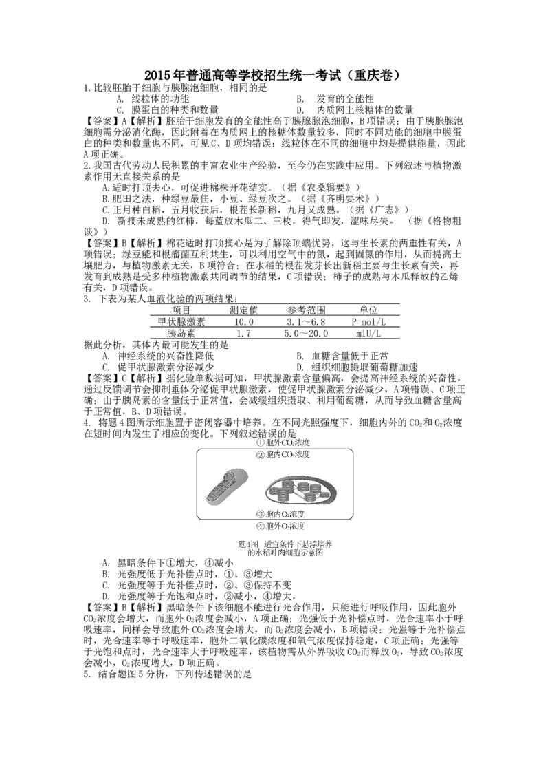 2015年高考重庆高考理综生物试题答案word版_全国卷+地方卷_6.生物_1.生物高考真题试卷_2008-2020年_地方卷_重庆高考生物08-20