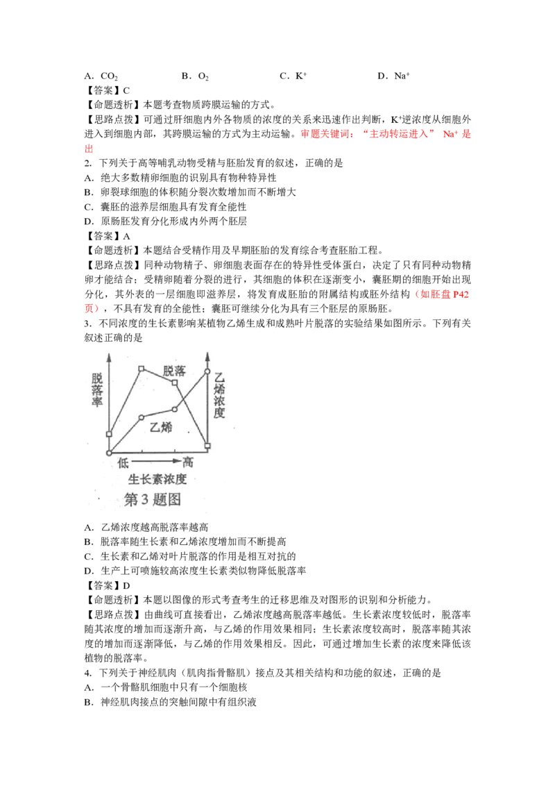 2012年浙江省高考生物（解析版）_全国卷+地方卷_6.生物_1.生物高考真题试卷_2008-2020年_地方卷_浙江高考生物08-21_A4word版_PDF版（赠送）