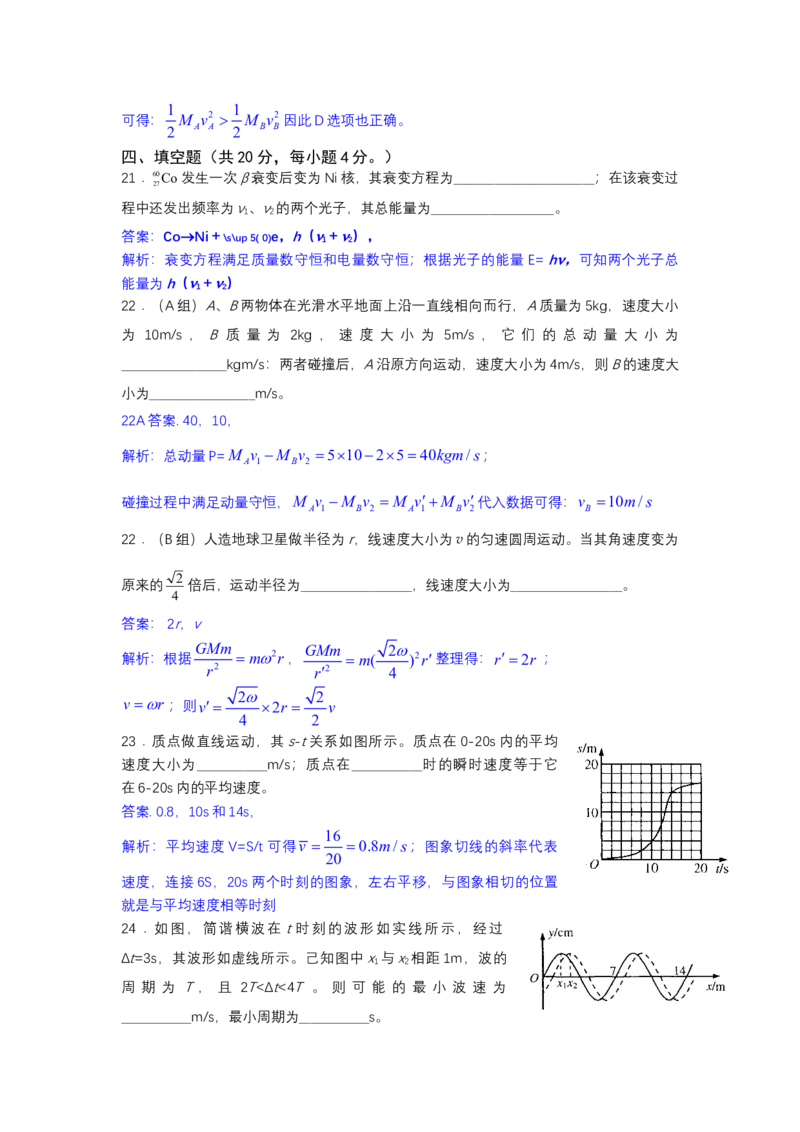 2012年上海市高中毕业统一学业考试物理试卷（word解析版）_全国卷+地方卷_4.物理_1.物理高考真题试卷_2008-2020年_地方卷_上海高考物理真题1999-2020