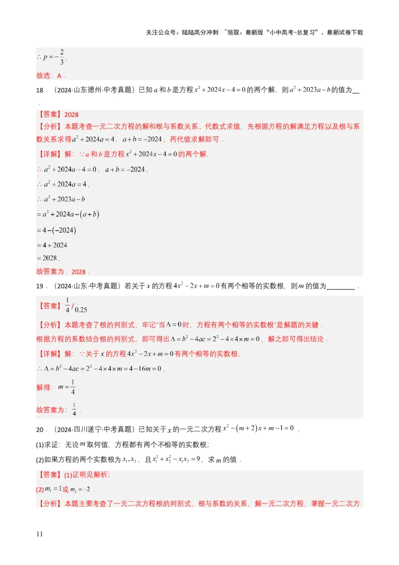 专题06一元二次方程（解析版）_02中考总复习（2026版更新中）_02-数学-中考总复习_2025中考复习资料_备战2025年中考数学真题题源解密（全国通用）