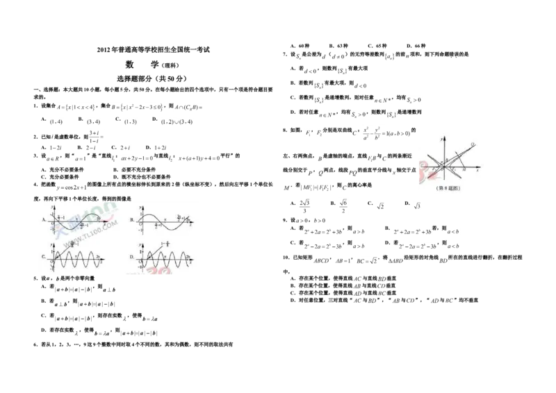 2012年浙江省高考数学理（原卷版）_全国卷+地方卷_2.数学_1.数学高考真题试卷_2008-2020年_地方卷_浙江高考数学08-23_A3word版_原卷版（建议只打印原卷版，解析版手机对答案即可）