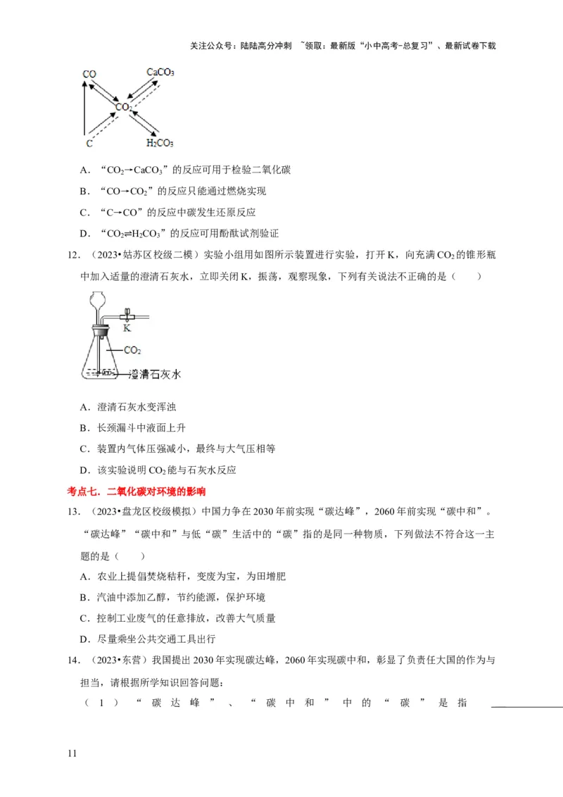 专题08碳和碳的氧化物（原卷版）_02中考总复习（2026版更新中）_05-化学-中考总复习_2024年中考复习资料_专项复习资料_2024年中考化学复习考点一遍过（全国通用）