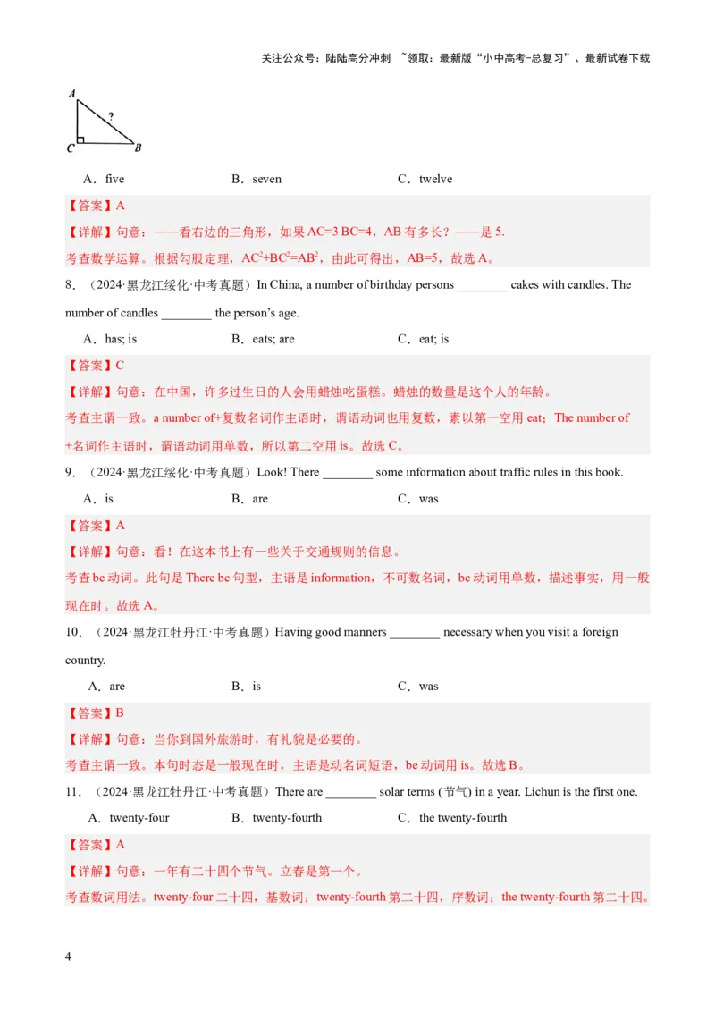 专题04数词和主谓一致（全国通用）（解析版）_02中考总复习（2026版更新中）_03-英语-中考总复习_2026年中考复习（更新中）