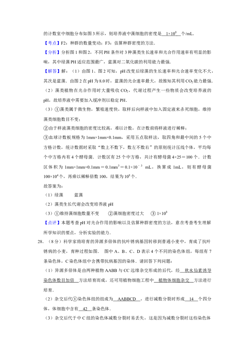 2012年江苏省高考生物试卷解析版_全国卷+地方卷_6.生物_1.生物高考真题试卷_2008-2020年_地方卷_江苏高考生物07-20_A4word版