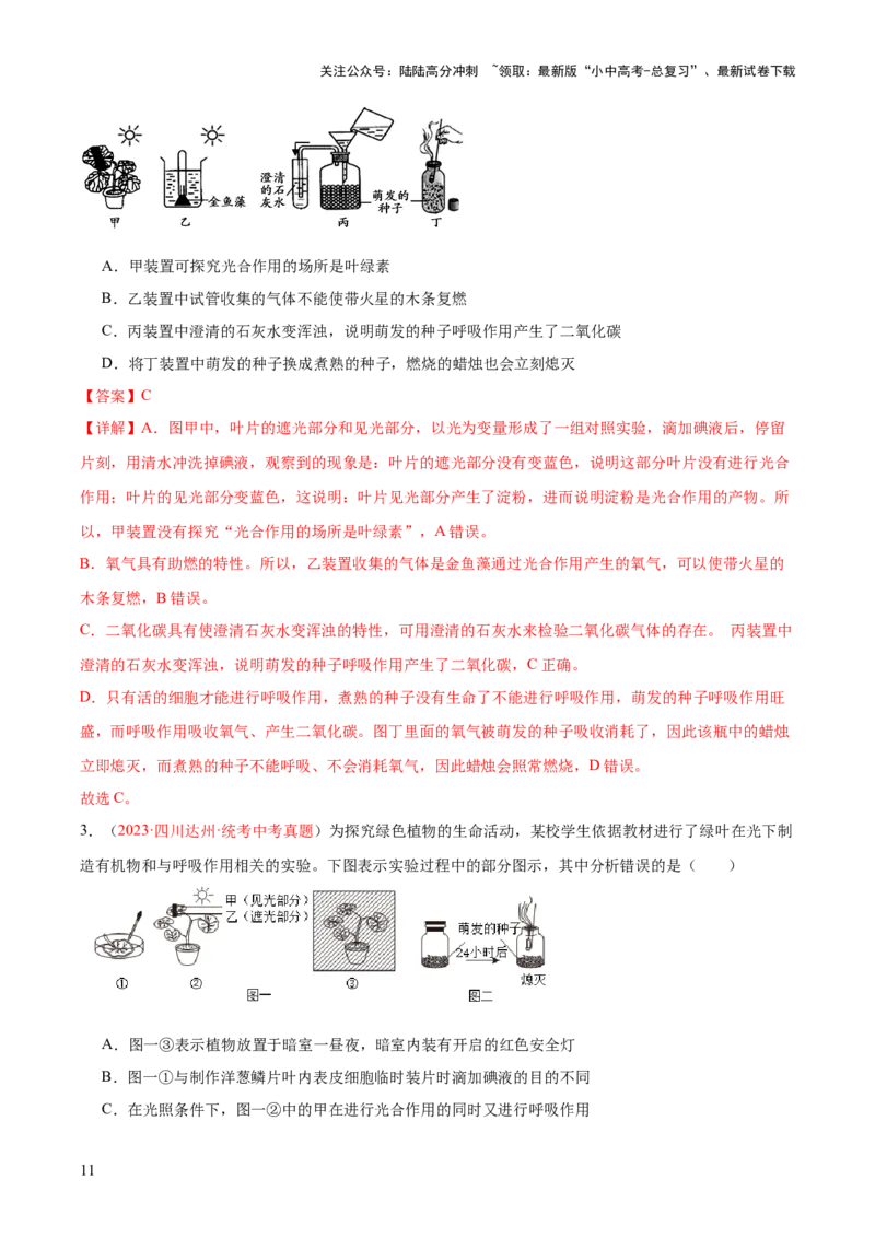 专题08绿色植物的呼吸作用（解析版）_02中考总复习（2026版更新中）_08-生物-中考总复习_2024年中考复习资料_一轮复习_❤备战2024年中考生物一轮复习考点帮（全国通用）_练习