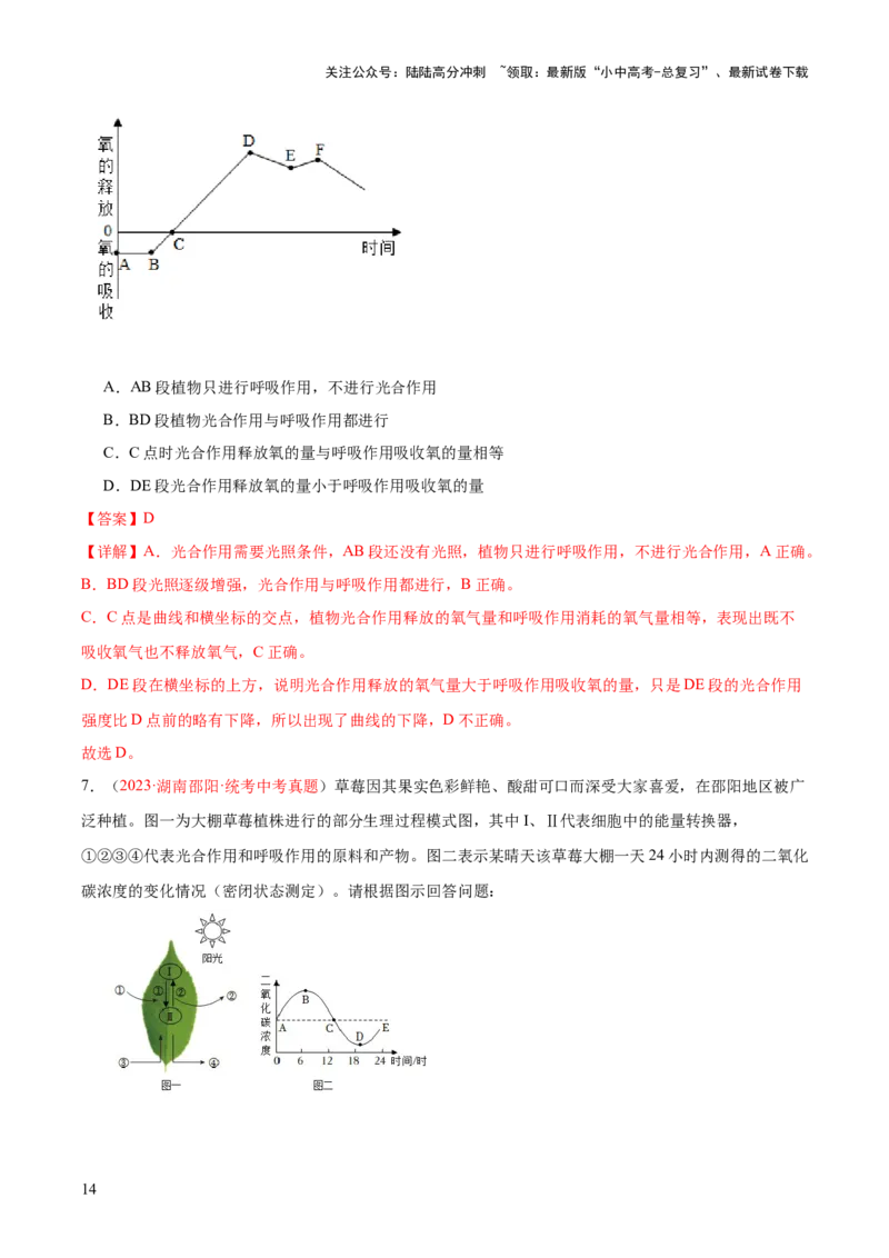 专题08绿色植物的呼吸作用（解析版）_02中考总复习（2026版更新中）_08-生物-中考总复习_2024年中考复习资料_一轮复习_❤备战2024年中考生物一轮复习考点帮（全国通用）_练习