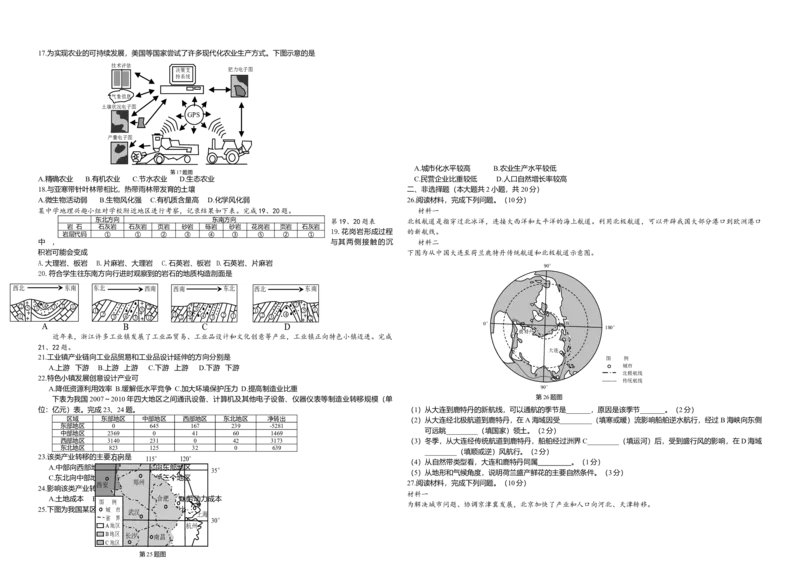 2015年浙江省高考地理10月（原卷版）_全国卷+地方卷_8.地理_1.地理高考真题试卷_2008-2020年_地方卷_浙江高考地理08-21_A3word版_原卷版（建议只打印原卷版，解析版手机对答案即可）