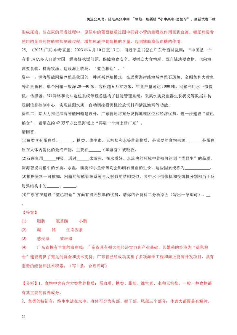 专题05人体的营养和呼吸（全国通用）（解析版）_02中考总复习（2026版更新中）_08-生物-中考总复习_2026年中考复习（更新中）