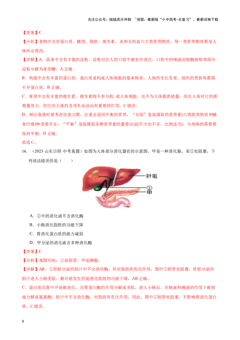 专题05人体的营养和呼吸（全国通用）（解析版）_02中考总复习（2026版更新中）_08-生物-中考总复习_2026年中考复习（更新中）