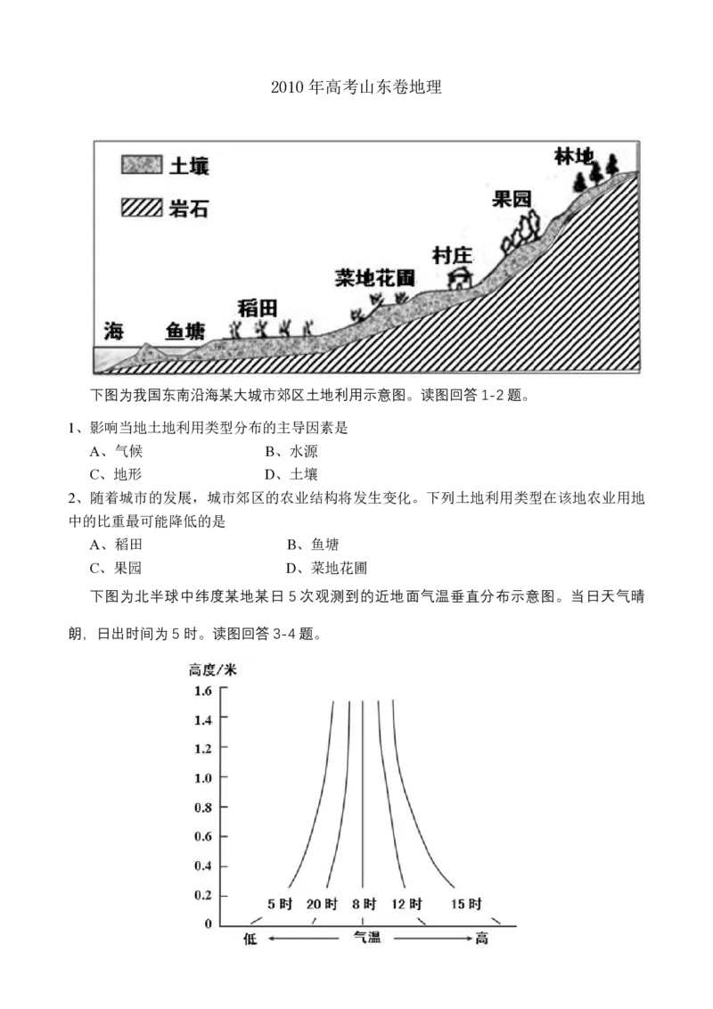 2010年高考真题地理（山东卷）（解析版）_全国卷+地方卷_8.地理_1.地理高考真题试卷_2008-2020年_地方卷_山东高考地理08-21_山东高考地理_A4版_PDF版