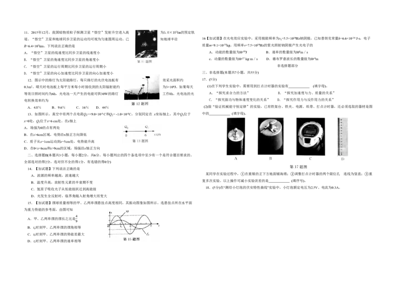 2016年浙江省高考物理4月（解析版）_全国卷+地方卷_4.物理_1.物理高考真题试卷_2008-2020年_地方卷_浙江高考物理08-21_A3word版_PDF版（赠送）