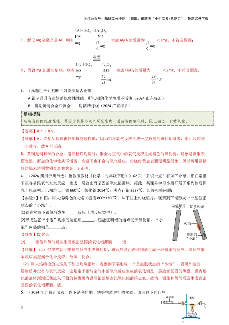 专题05金属和金属矿物（解析版）_02中考总复习（2026版更新中）_05-化学-中考总复习_2025年中考复习资料_备战2025年中考化学真题题源解密