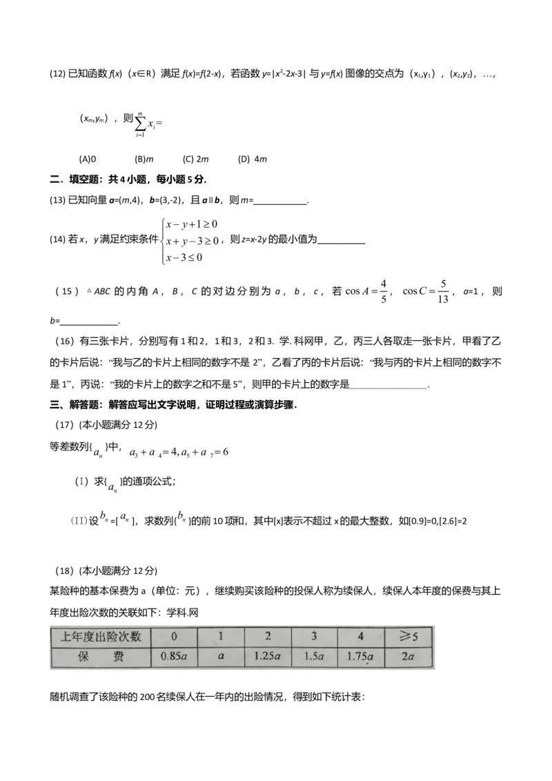 2016年海南省高考文科数学试题及答案_全国卷+地方卷_2.数学_1.数学高考真题试卷_2008-2020年_地方卷_地方卷高考文科数学_海南文科数学08-19