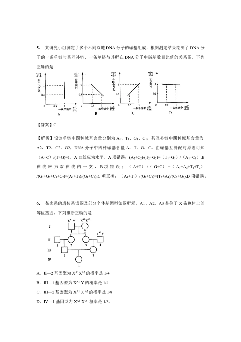 2014年高考真题生物（山东卷）（解析版）_全国卷+地方卷_6.生物_1.生物高考真题试卷_2008-2020年_地方卷_山东高考生物08-21_山东高考生物_A4版_pdf版