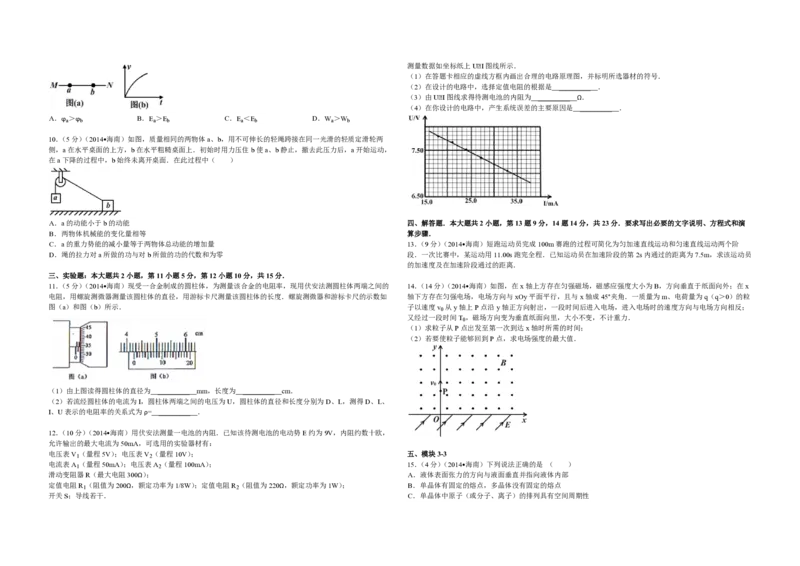 2014年海南高考物理试题及答案_全国卷+地方卷_4.物理_1.物理高考真题试卷_2008-2020年_地方卷_海南高考物理08-20_A3word版_PDF版（赠送）