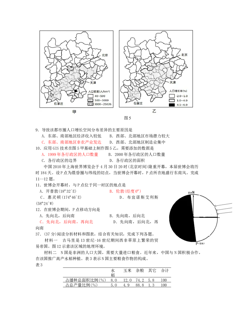 2010年高考福建卷（文综地理部分）（答案）_全国卷+地方卷_8.地理_1.地理高考真题试卷_2008-2020年_地方卷_福建高考地理08-20