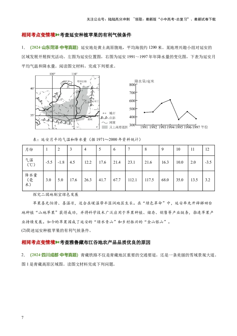 专题05农业发展条件分析与评价类（答题模板）（原卷版）_02中考总复习（2026版更新中）_09-地理-中考总复习_2025中考地理复习资料_2025年中考地理答题方法模板