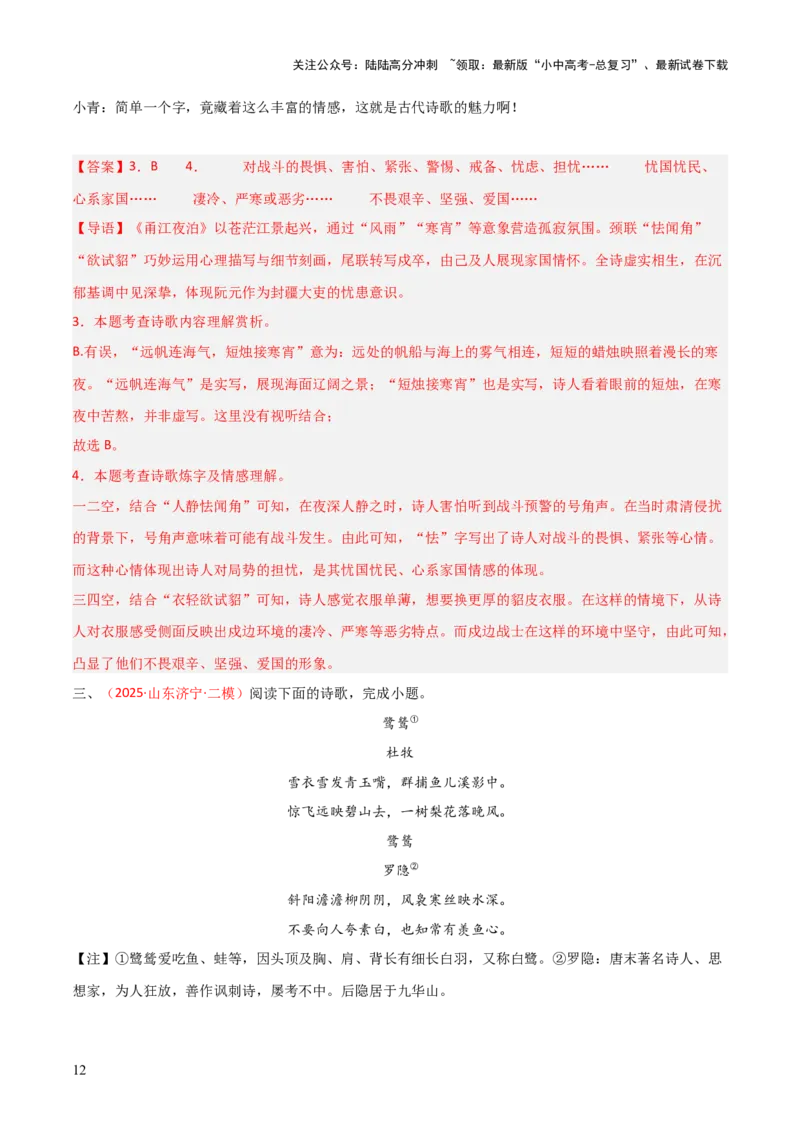 专题05：古诗词鉴赏之艺术形象分析(练习）解析版_02中考总复习（2026版更新中）_01-语文-中考总复习_2026年中考复习（更新中）