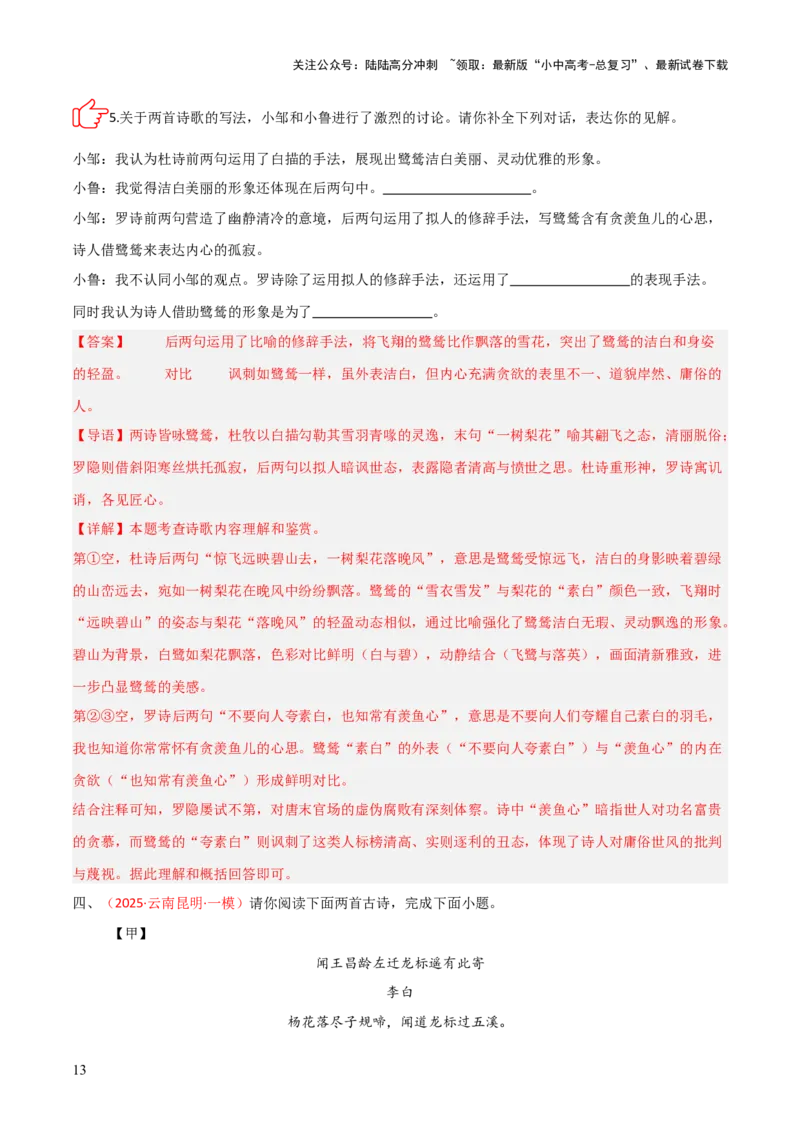 专题05：古诗词鉴赏之艺术形象分析(练习）解析版_02中考总复习（2026版更新中）_01-语文-中考总复习_2026年中考复习（更新中）