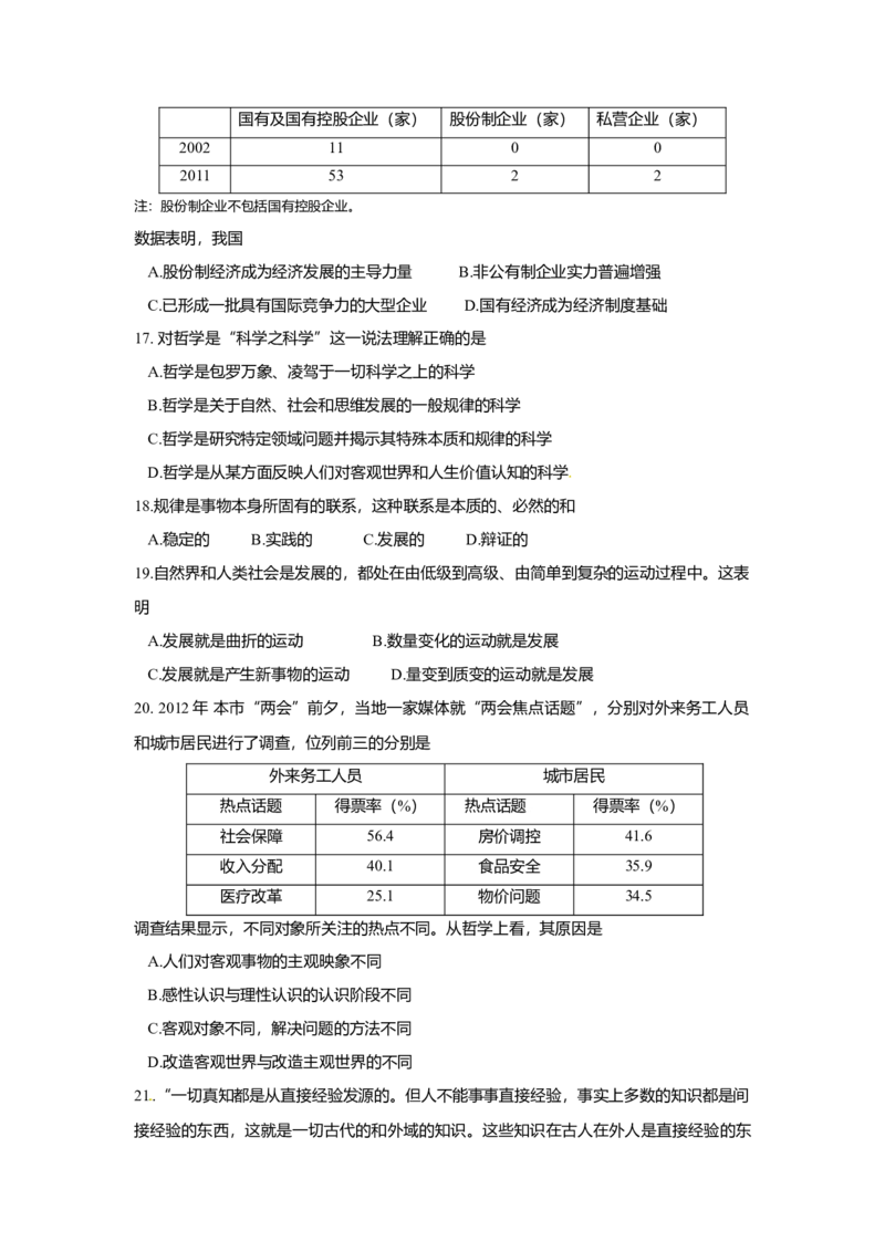 2012年上海市高中毕业统一学业考试政治试卷（原卷版）_全国卷+地方卷_9.政治_1.政治高考真题试卷_2008-2020年_地方卷_上海高考政治真题03-17
