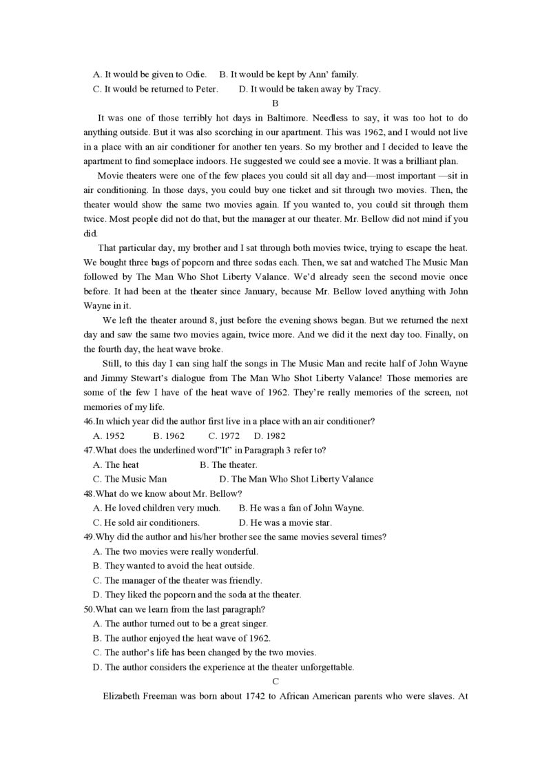 2014年高考真题英语（山东卷）（原卷版）_全国卷+地方卷_3.英语_1.英语高考真题试卷_2008-2020年_地方卷_山东高考英语07-22(含15-22的听力)_PDF版--赠送更新至2021