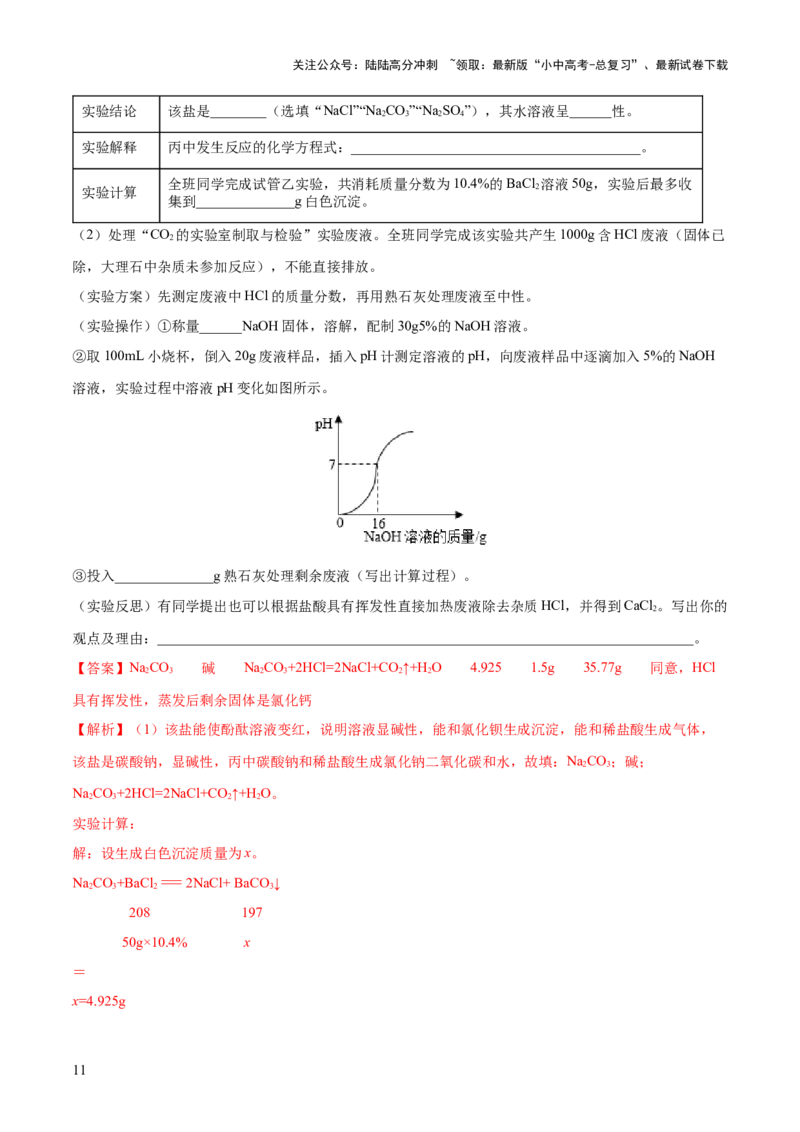 专题08盐化肥（练习）-2024年中考化学一轮复习讲练测（全国通用）（解析版）_02中考总复习（2026版更新中）_05-化学-中考总复习_2024年中考复习资料_一轮复习资料
