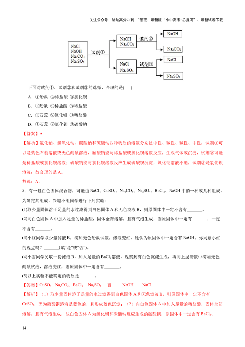 专题08盐化肥（练习）-2024年中考化学一轮复习讲练测（全国通用）（解析版）_02中考总复习（2026版更新中）_05-化学-中考总复习_2024年中考复习资料_一轮复习资料