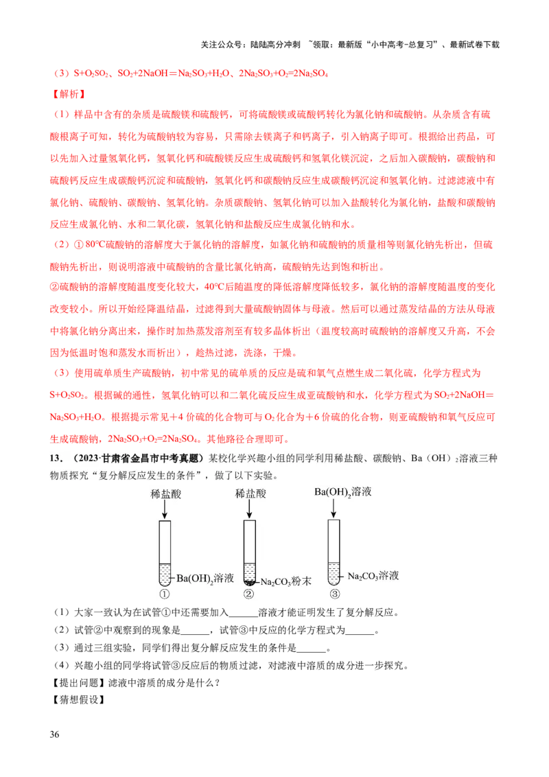 专题08盐化肥（练习）-2024年中考化学一轮复习讲练测（全国通用）（解析版）_02中考总复习（2026版更新中）_05-化学-中考总复习_2024年中考复习资料_一轮复习资料