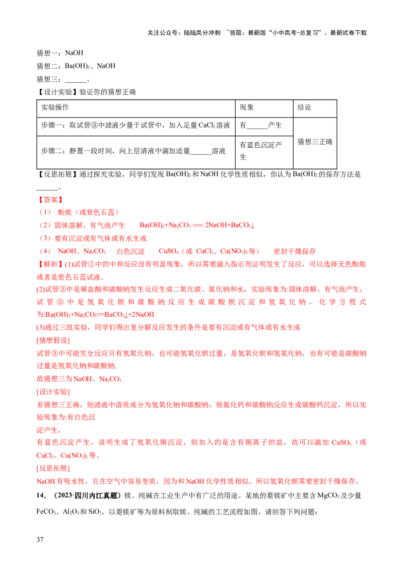 专题08盐化肥（练习）-2024年中考化学一轮复习讲练测（全国通用）（解析版）_02中考总复习（2026版更新中）_05-化学-中考总复习_2024年中考复习资料_一轮复习资料