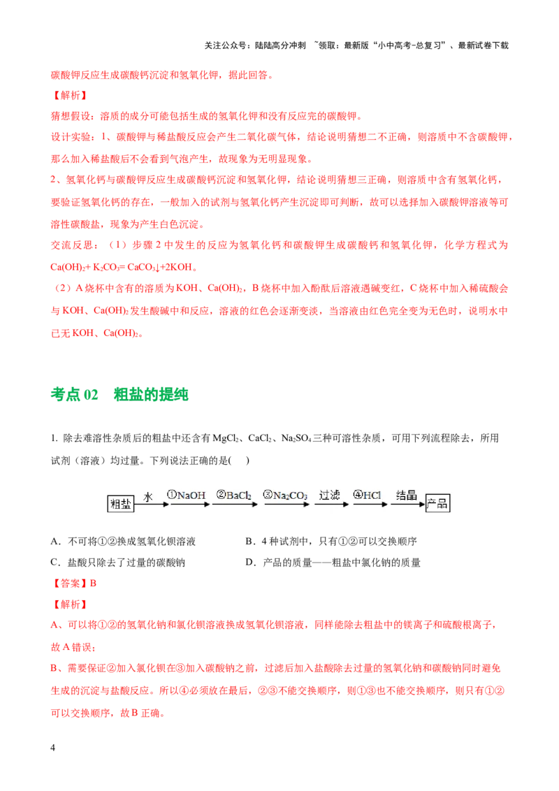 专题08盐化肥（练习）-2024年中考化学一轮复习讲练测（全国通用）（解析版）_02中考总复习（2026版更新中）_05-化学-中考总复习_2024年中考复习资料_一轮复习资料