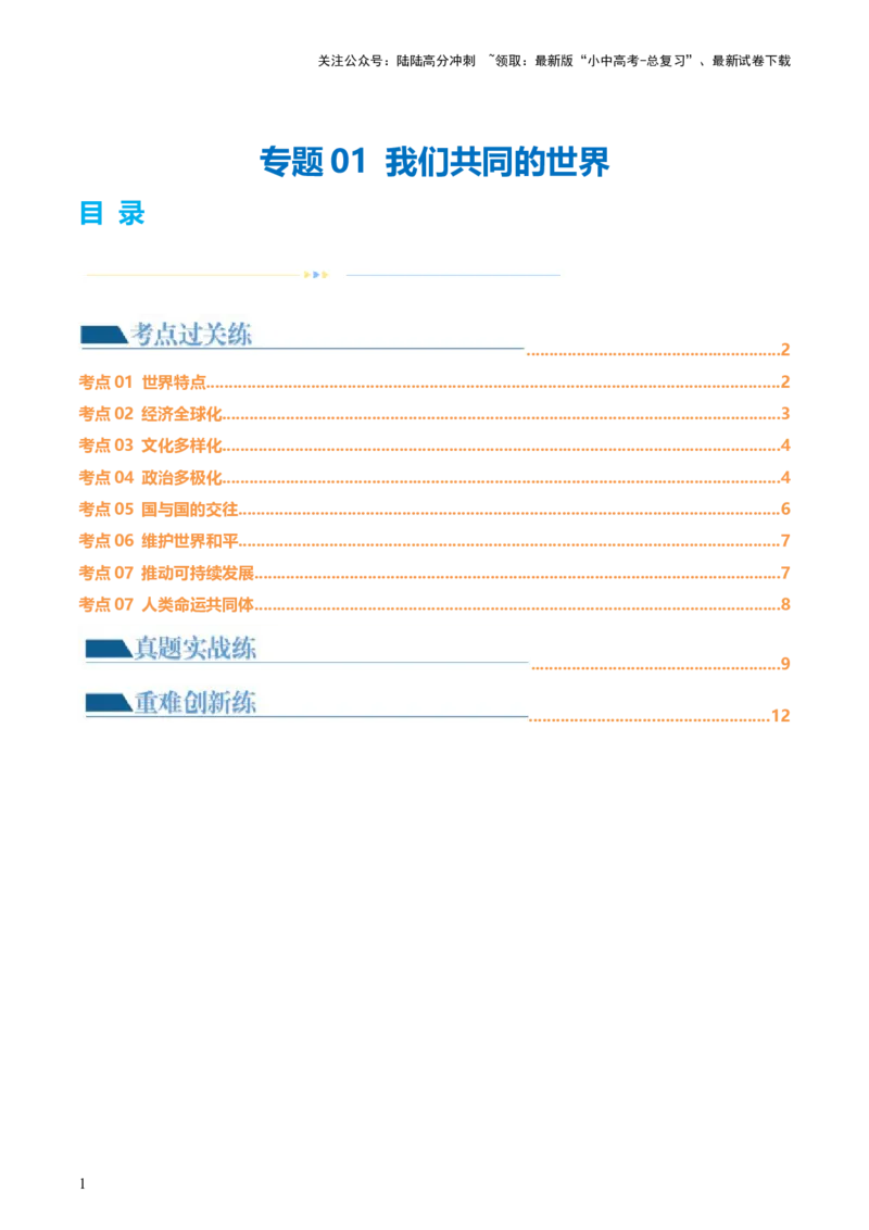 专题05我们共同的世界（练习）（解析版）_02中考总复习（2026版更新中）_07-道法-中考总复习_2024年中考复习资料_一轮复习_2024年中考道德与法治一轮复习讲练测（全国通用）