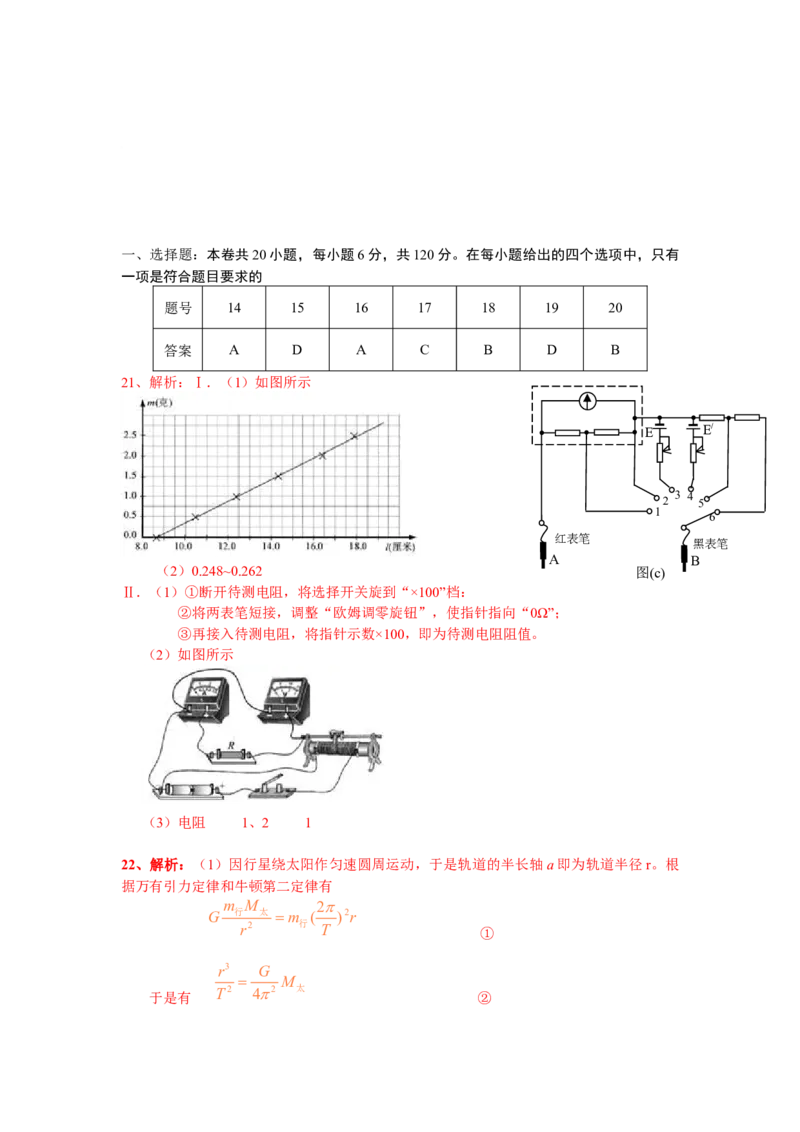 2011高考安徽物理试卷及答案_全国卷+地方卷_4.物理_1.物理高考真题试卷_2008-2020年_地方卷_安徽高考物理08-20