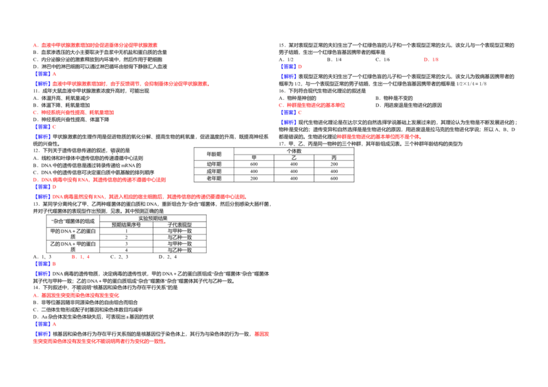 2010年高考海南卷生物试题及答案_全国卷+地方卷_6.生物_1.生物高考真题试卷_2008-2020年_地方卷_海南高考生物08-20_A3word版_答案版