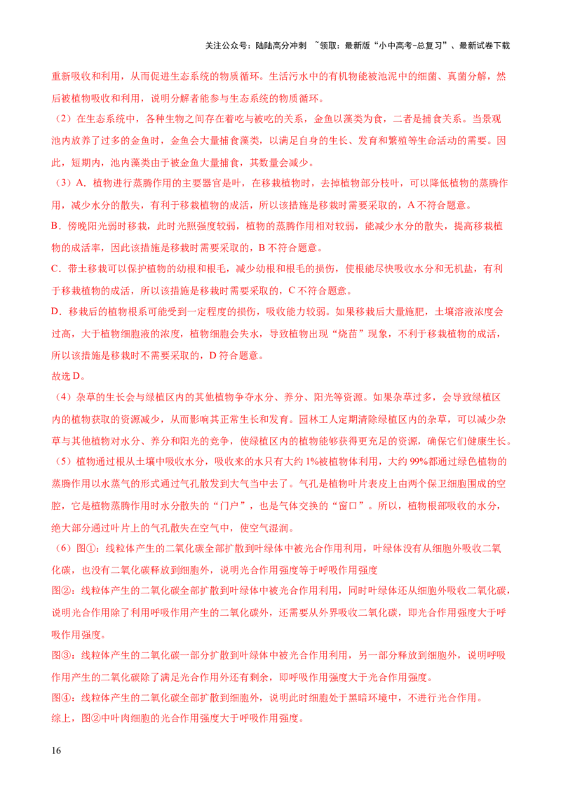 专题04绿色植物的作用（全国通用）（解析版）_02中考总复习（2026版更新中）_08-生物-中考总复习_2026年中考复习（更新中）